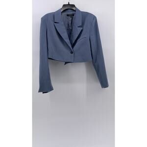 INDEFEIR Women's Blue Single Button Notch Collar Long Sleeve Cropped Top SZ XS